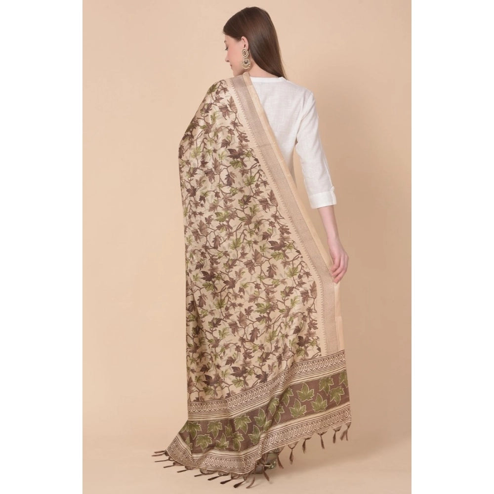 Women's Art Silk Printed Dupatta (Gold, Length: 2.25 to 2.50 Mtr)
