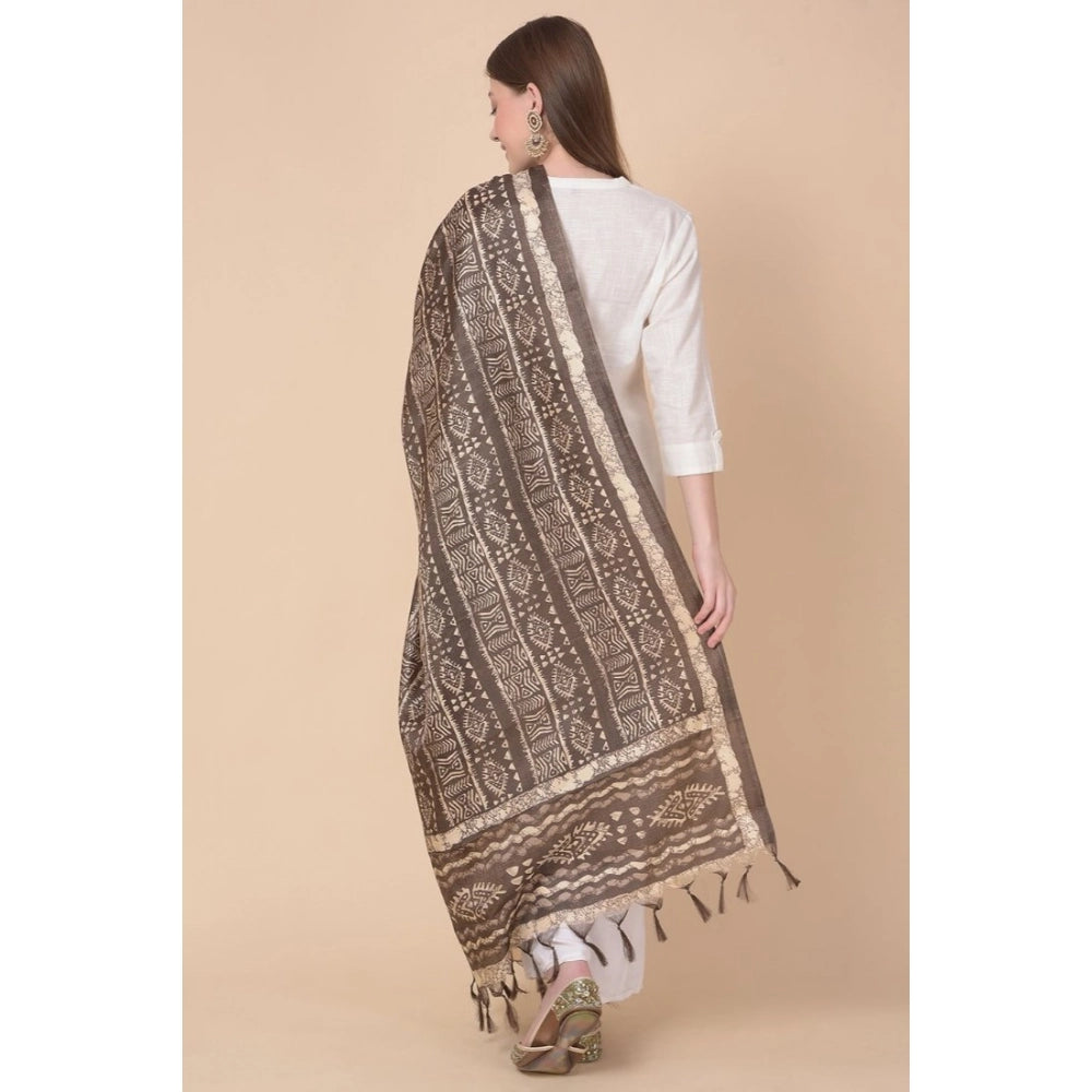 Women's Art Silk Printed Dupatta (Brown, Length: 2.25 to 2.50 Mtr)