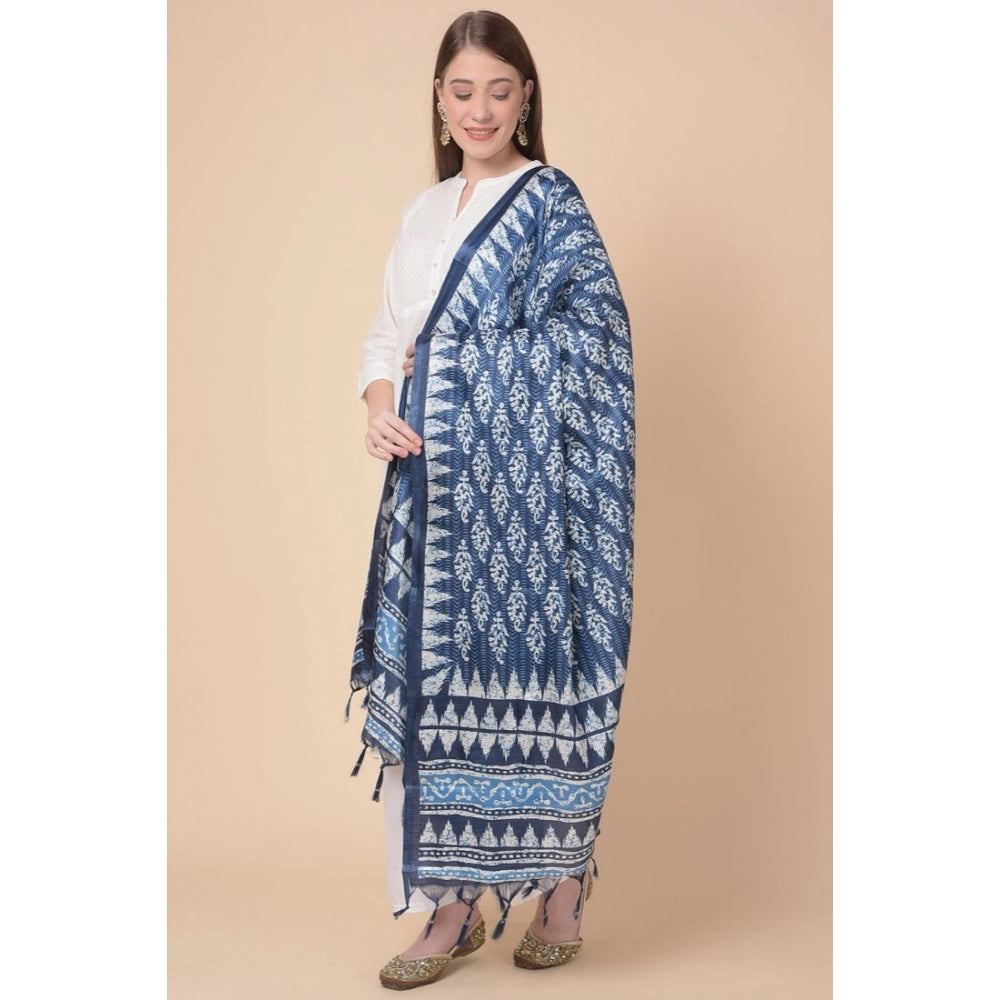 Women's Art Silk Printed Dupatta (Blue, Length: 2.25 to 2.50 Mtr)