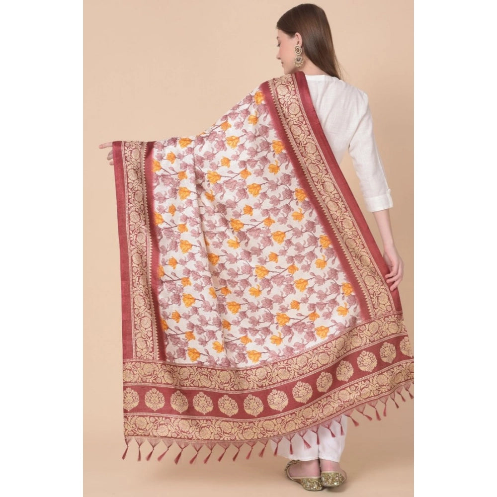 Women's Art Silk Printed Dupatta (Maroon, Length: 2.25 to 2.50 Mtr)
