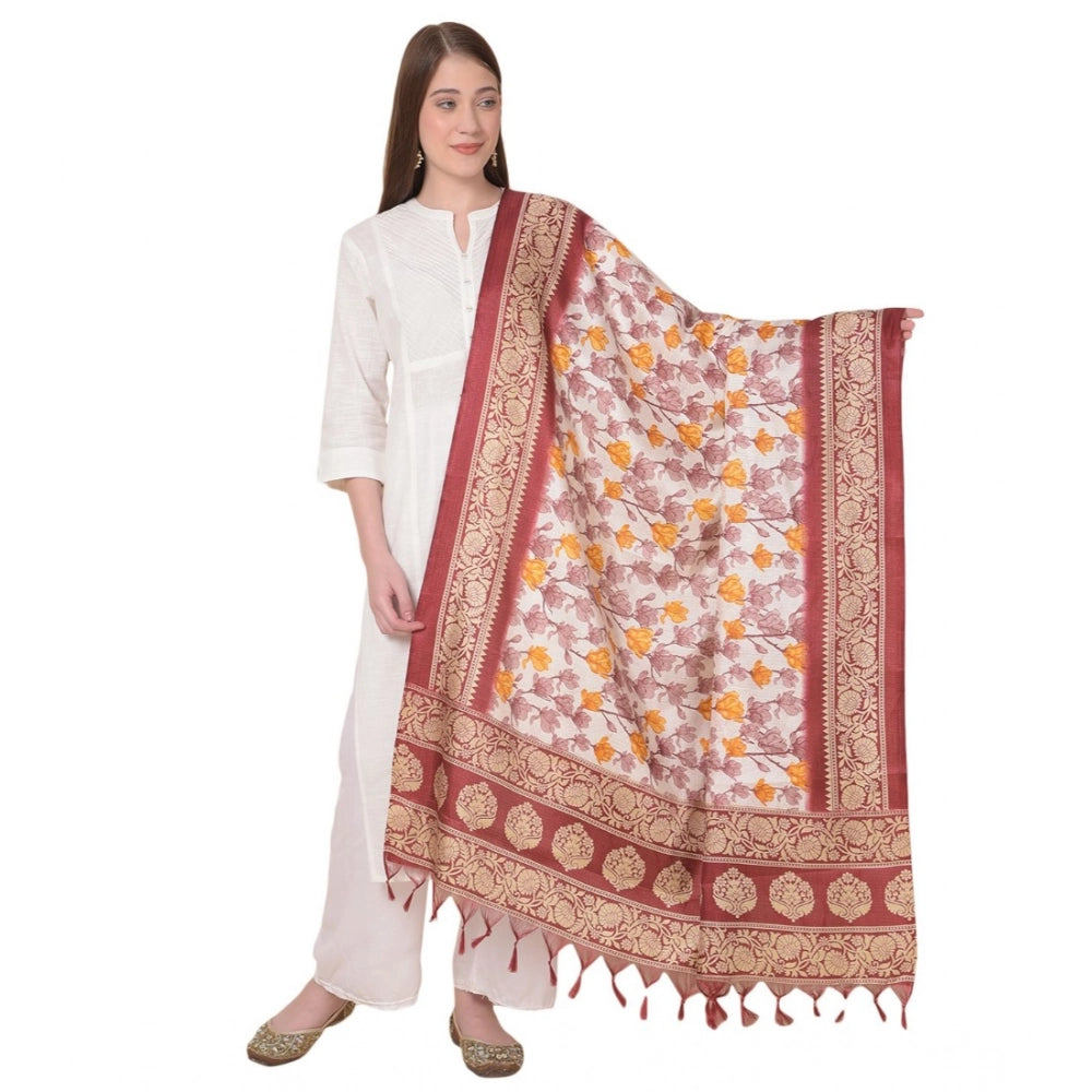 Women's Art Silk Printed Dupatta (Maroon, Length: 2.25 to 2.50 Mtr)