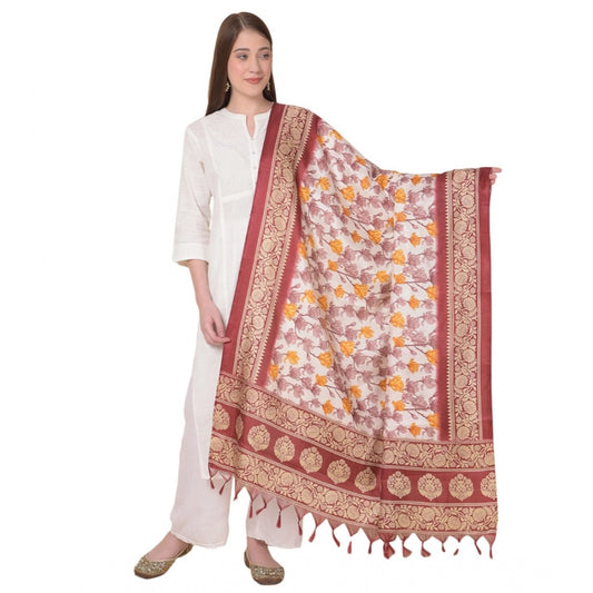 Women's Art Silk Printed Dupatta (Maroon, Length: 2.25 to 2.50 Mtr)