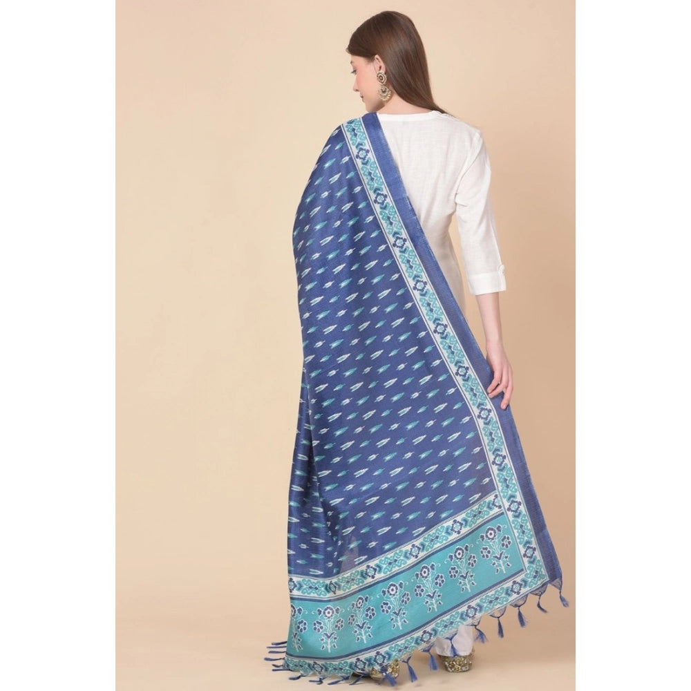 Women's Art Silk Printed Dupatta (Blue, Length: 2.25 to 2.50 Mtr)
