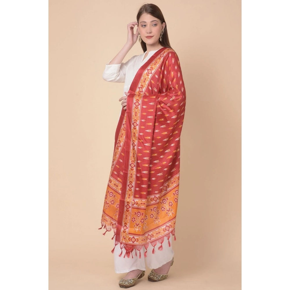 Women's Art Silk Printed Dupatta (Red, Length: 2.25 to 2.50 Mtr)