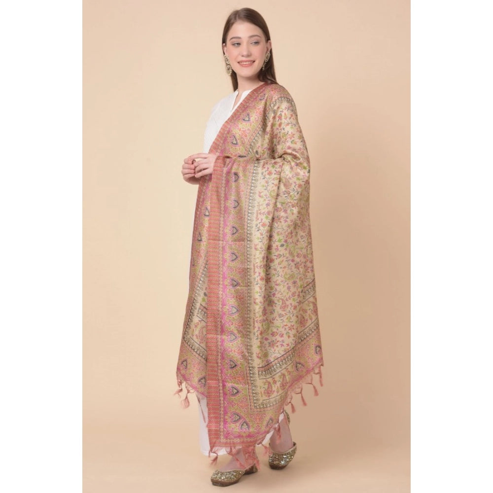 Women's Art Silk Printed Dupatta (Pink, Length: 2.25 to 2.50 Mtr)