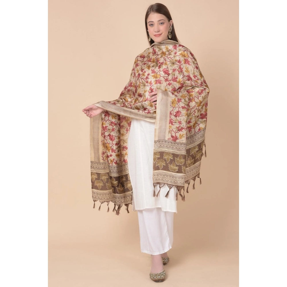 Women's Art Silk Printed Dupatta (Gold, Length: 2.25 to 2.50 Mtr)