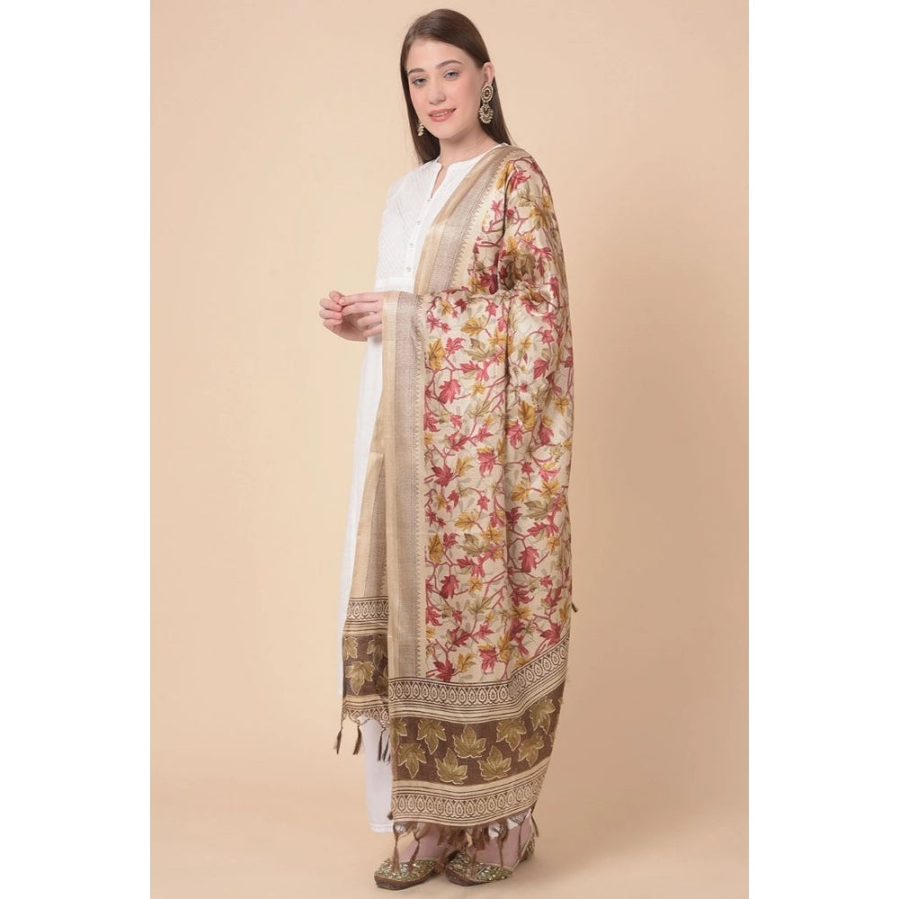 Women's Art Silk Printed Dupatta (Gold, Length: 2.25 to 2.50 Mtr)