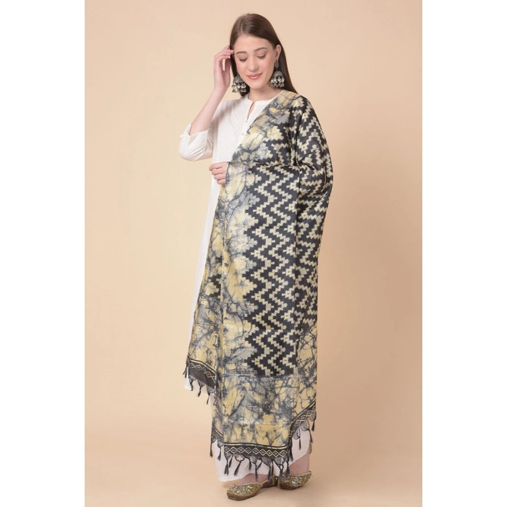 Women's Art Silk Printed Dupatta (Black, Length: 2.25 to 2.50 Mtr)
