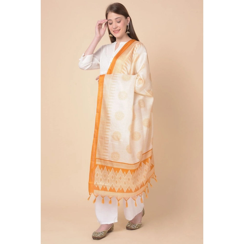 Women's Art Silk Printed Dupatta (Orange, Length: 2.25 to 2.50 Mtr)
