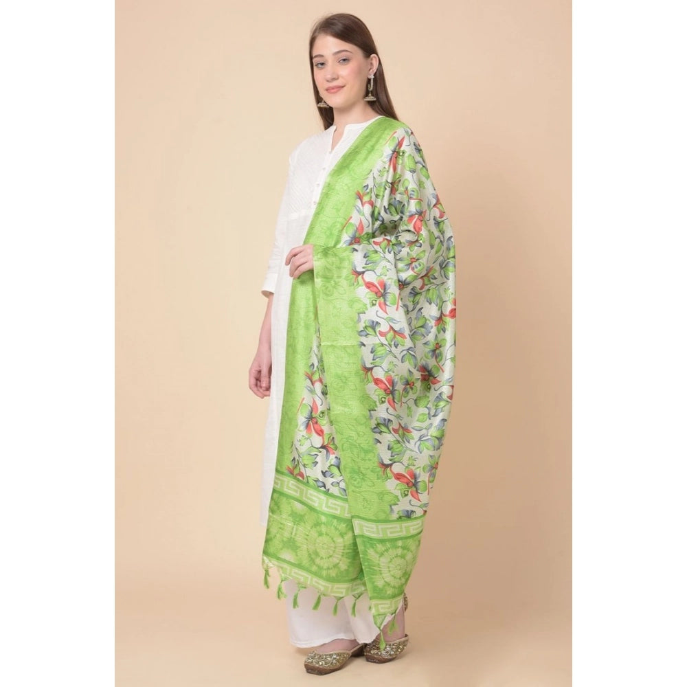 Women's Art Silk Printed Dupatta (Light Green, Length: 2.25 to 2.50 Mtr)