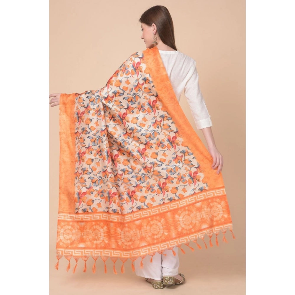 Women's Art Silk Printed Dupatta (Orange, Length: 2.25 to 2.50 Mtr)