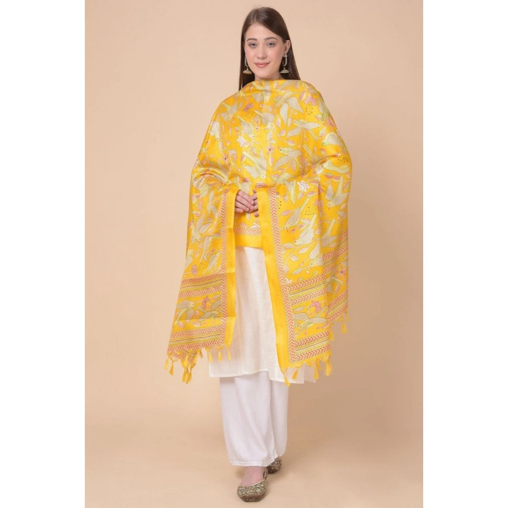 Women's Art Silk Printed Dupatta (Yellow, Length: 2.25 to 2.50 Mtr)