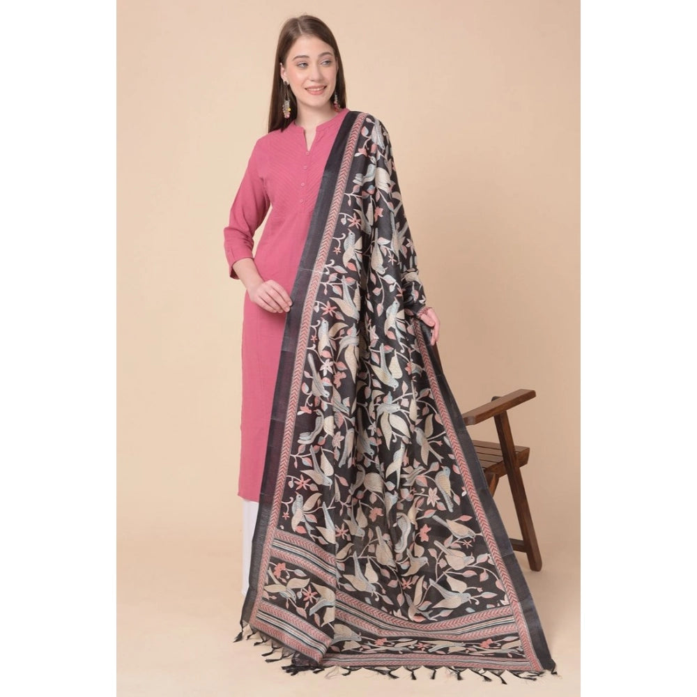 Women's Art Silk Printed Dupatta (Black, Length: 2.25 to 2.50 Mtr)