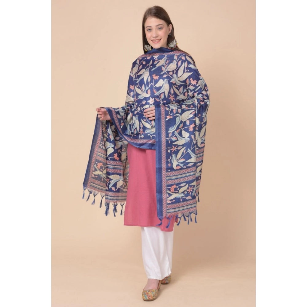 Women's Art Silk Printed Dupatta (Blue, Length: 2.25 to 2.50 Mtr)