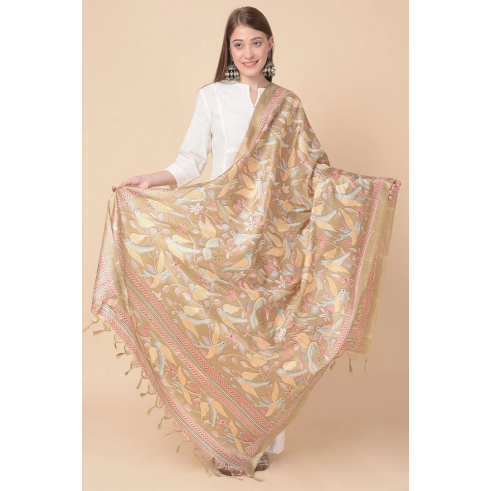 Women's Art Silk Printed Dupatta (Light Brown, Length: 2.25 to 2.50 Mtr)