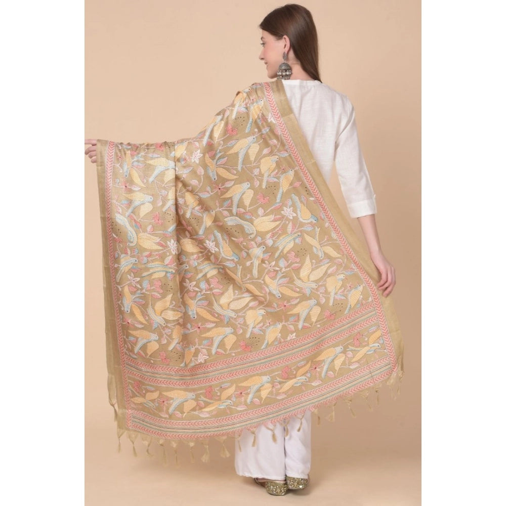 Women's Art Silk Printed Dupatta (Light Brown, Length: 2.25 to 2.50 Mtr)