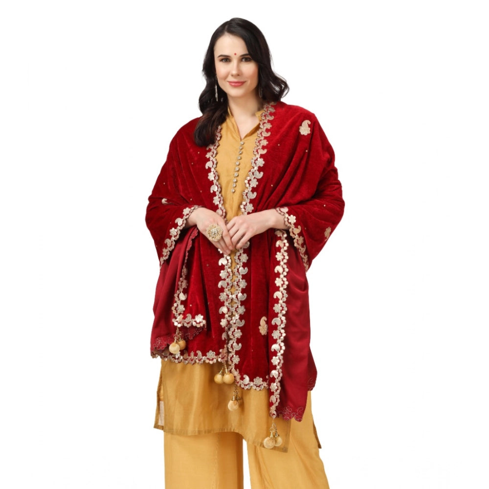 Women's Velvet Gotta Patti Dupatta (Maroon, Length: 2.25 to 2.50 Mtr)