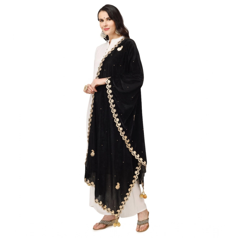 Women's Velvet Gotta Patti Dupatta (Black, Length: 2.25 to 2.50 Mtr)