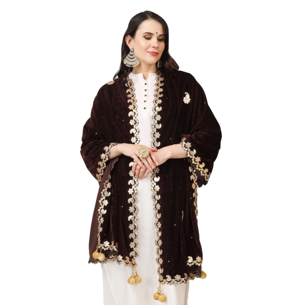 Women's Velvet Gotta Patti Dupatta (Brown, Length: 2.25 to 2.50 Mtr)