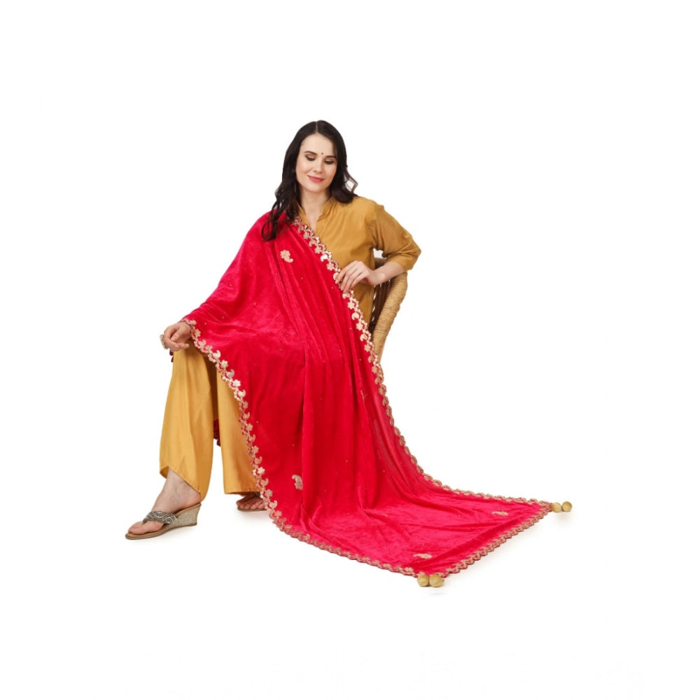 Women's Velvet Gotta Patti Dupatta (Pink, Length: 2.25 to 2.50 Mtr)