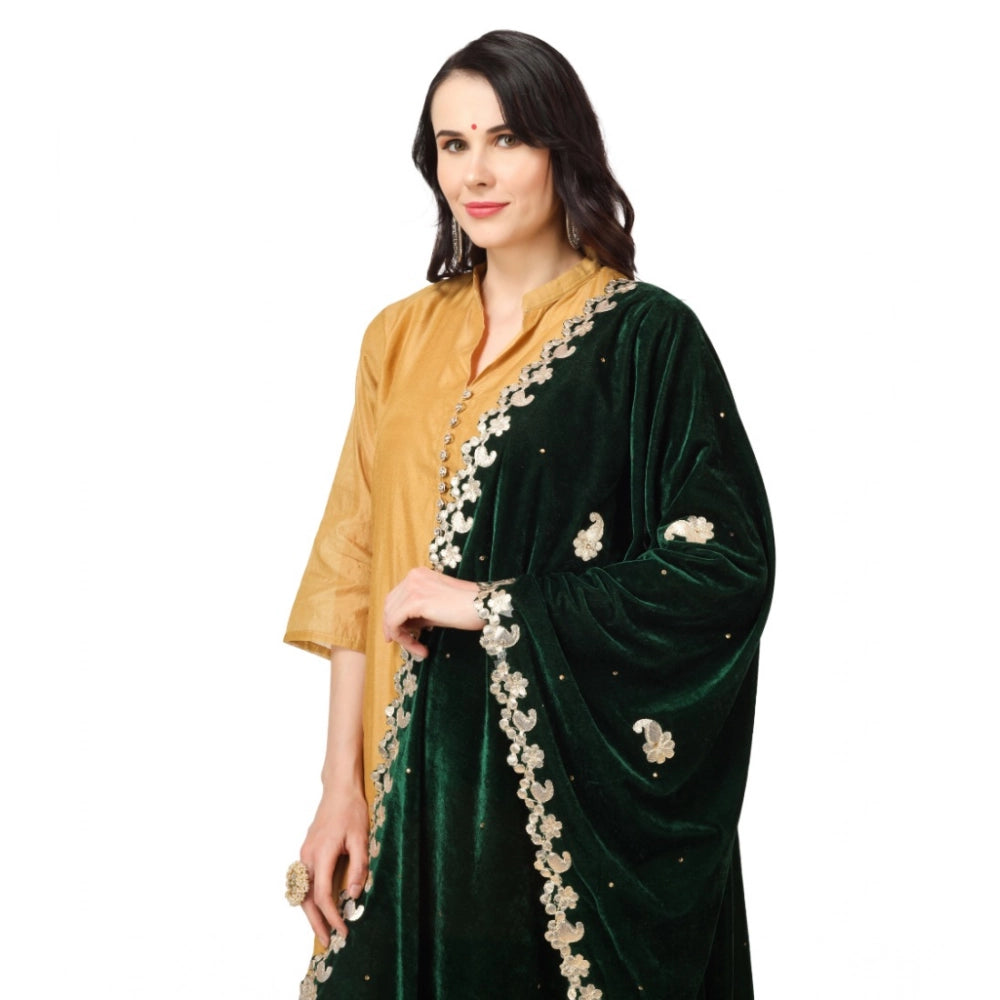 Women's Velvet Gotta Patti Dupatta (Green, Length: 2.25 to 2.50 Mtr)