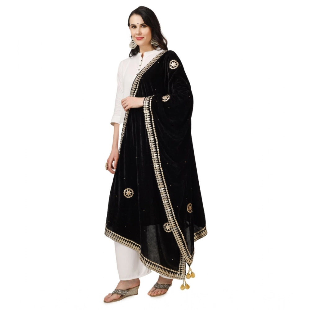 Women's Velvet Gotta Patti Dupatta (Black, Length: 2.25 to 2.50 Mtr)