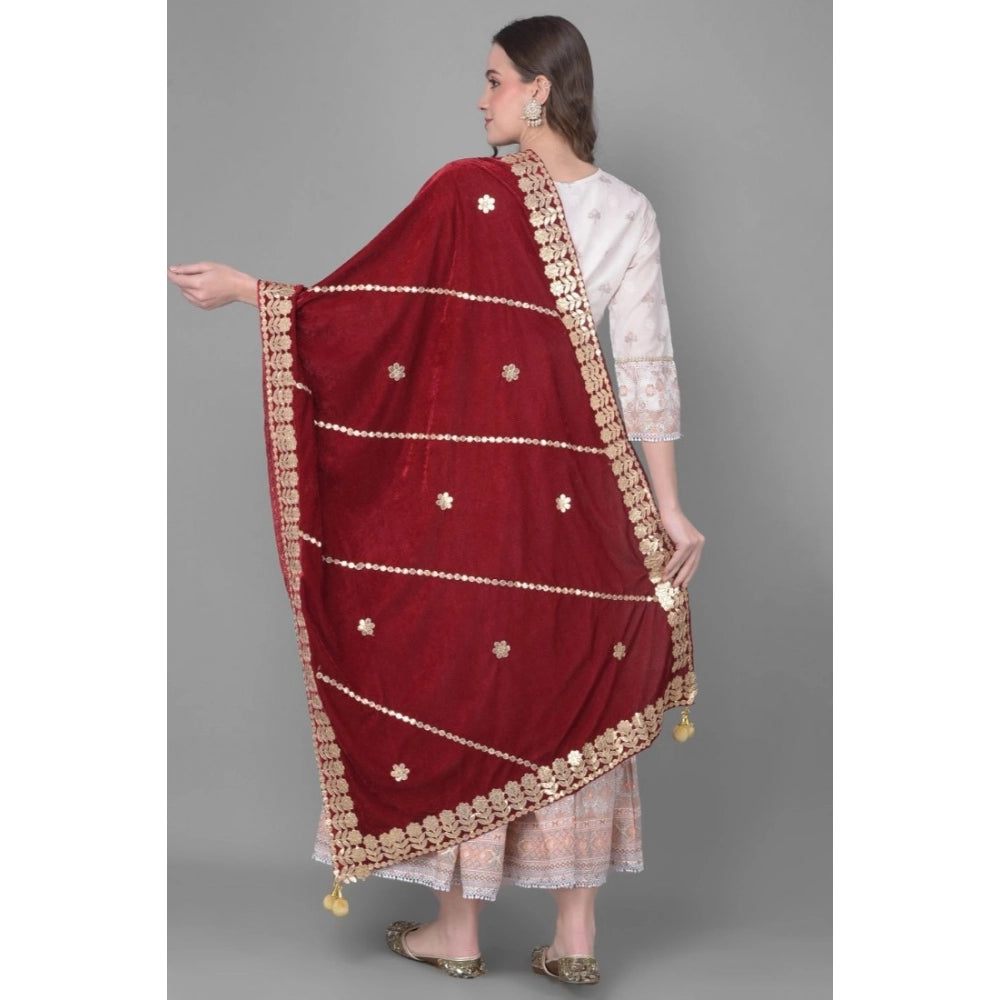 Women's Velvet Gotta Patti Dupatta (Maroon, Length: 2.25 to 2.50 Mtr)