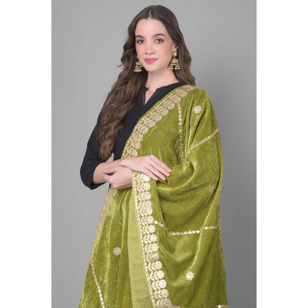 Women's Velvet Gotta Patti Dupatta (Olive, Length: 2.25 to 2.50 Mtr)