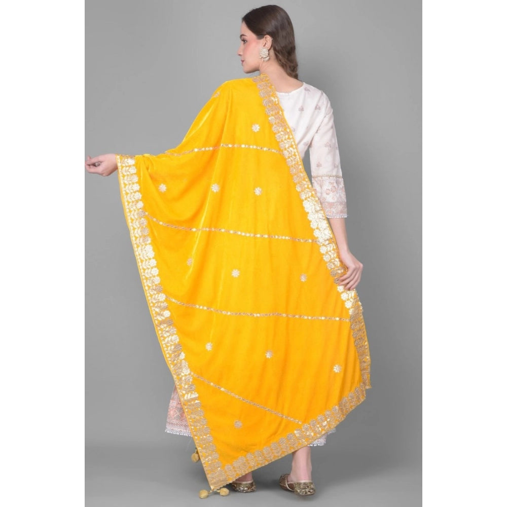 Women's Velvet Gotta Patti Dupatta (Yellow, Length: 2.25 to 2.50 Mtr)