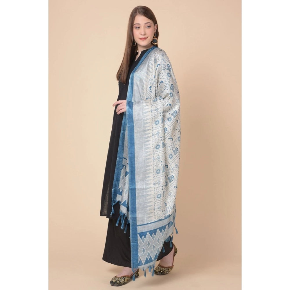 Women's Art Silk Printed Dupatta (Turquoise, Length: 2.25 to 2.50 Mtr)