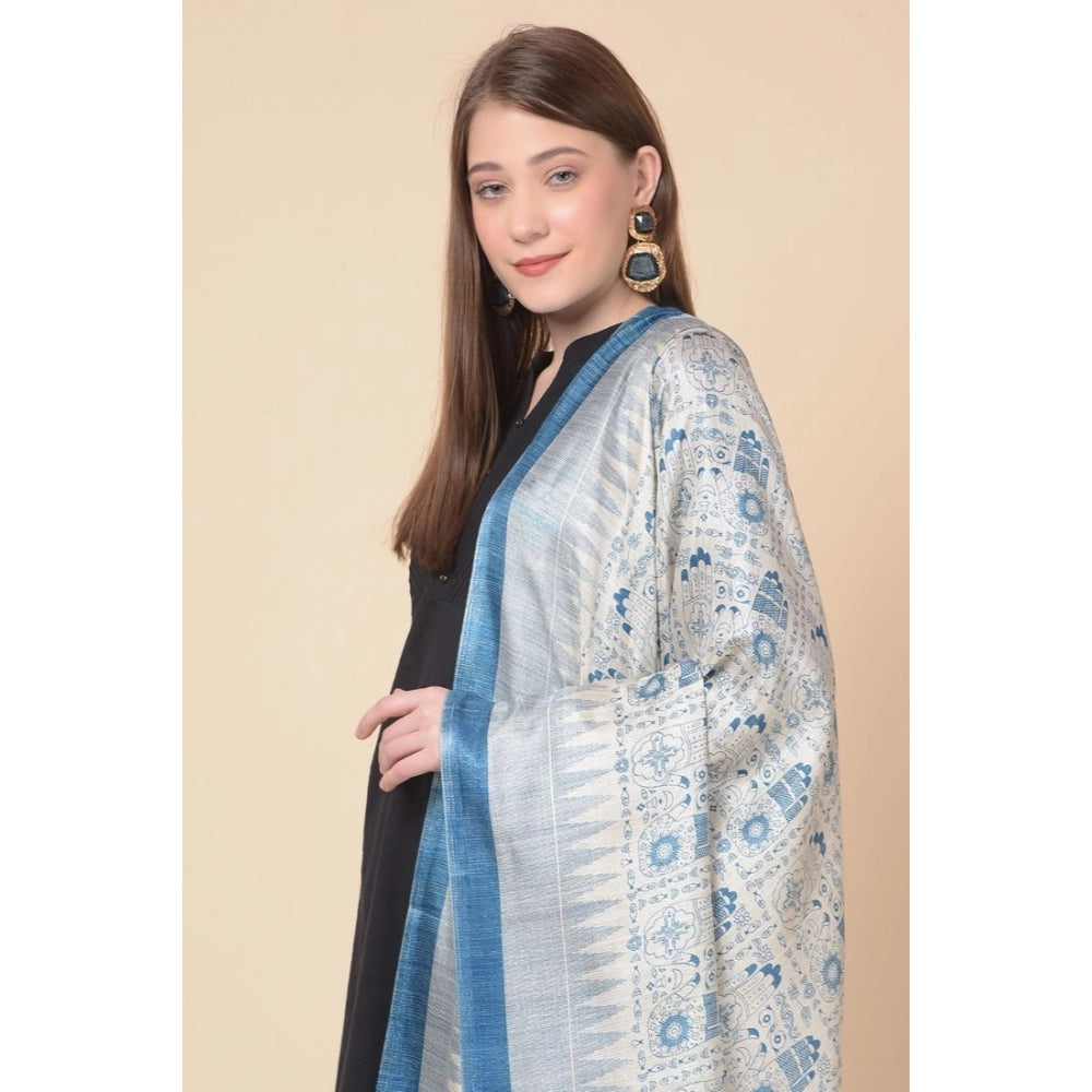 Women's Art Silk Printed Dupatta (Turquoise, Length: 2.25 to 2.50 Mtr)