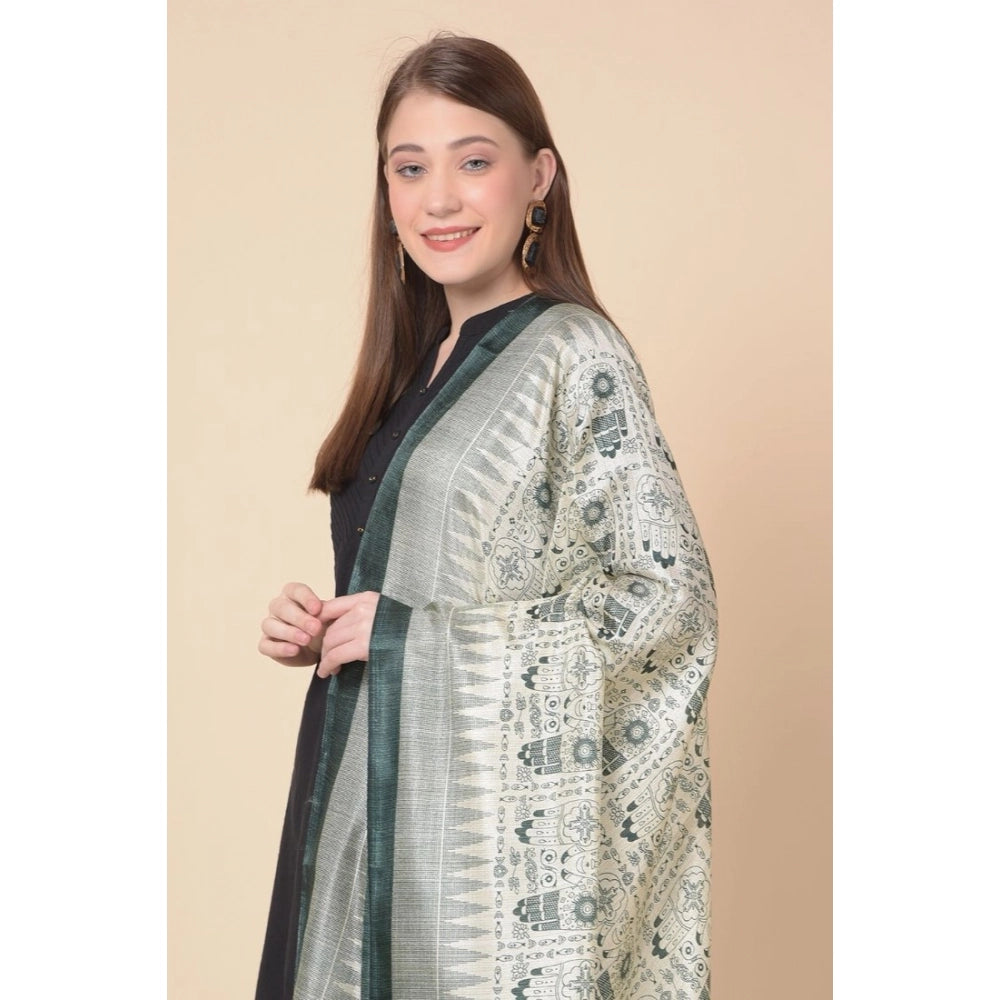 Women's Art Silk Printed Dupatta (Grey, Length: 2.25 to 2.50 Mtr)