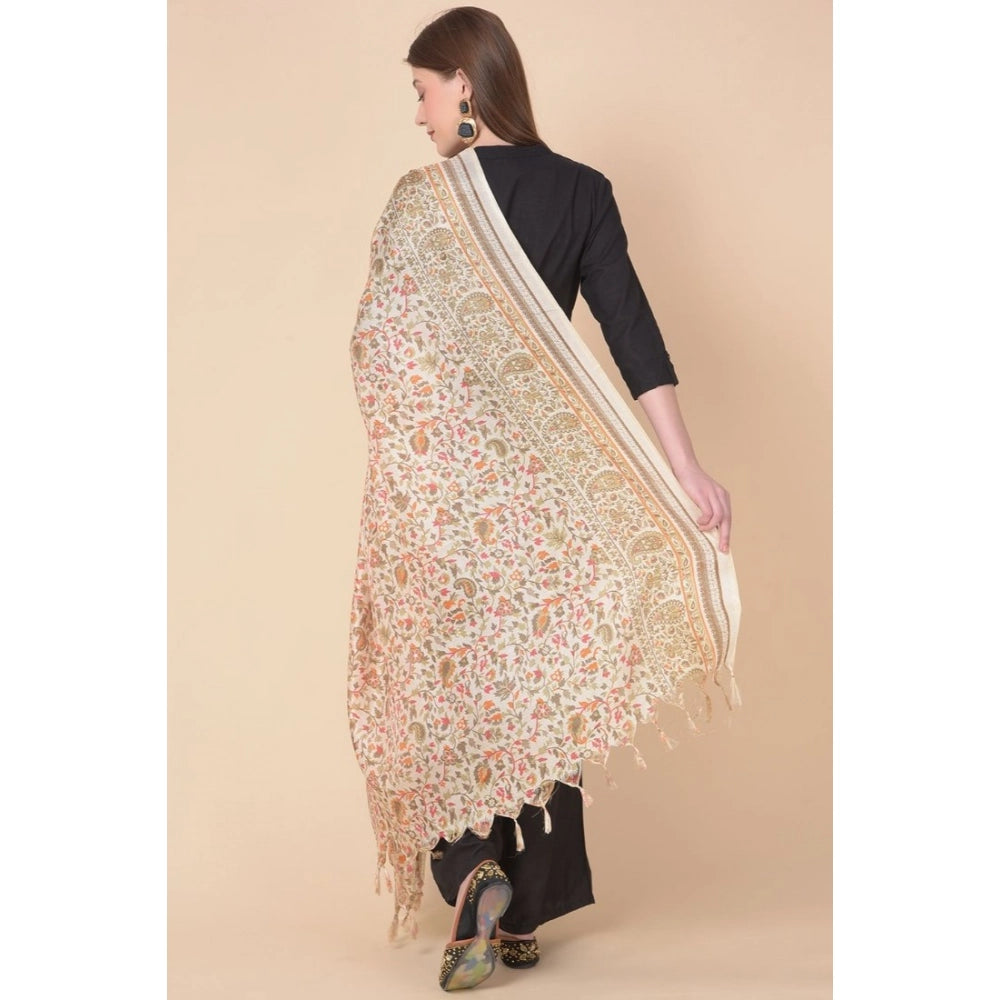 Women's Art Silk Printed Dupatta (White, Length: 2.25 to 2.50 Mtr)