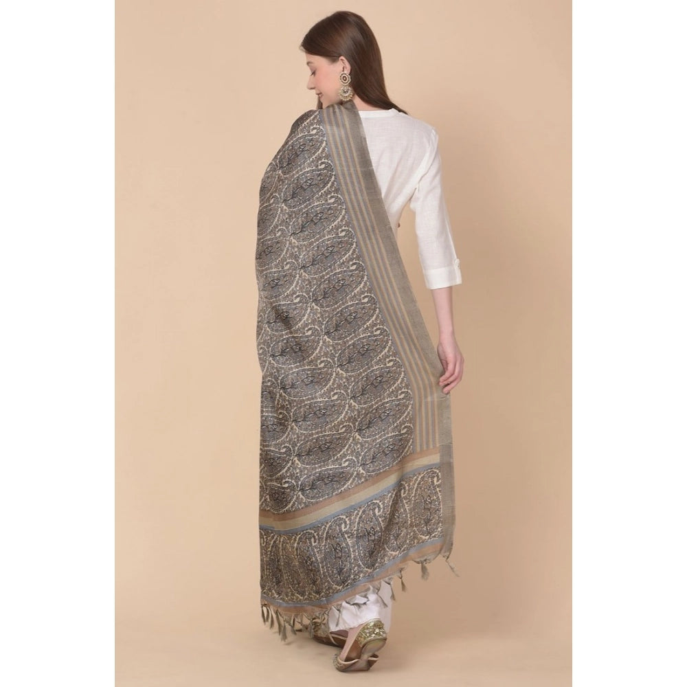 Women's Art Silk Printed Dupatta (Grey, Length: 2.25 to 2.50 Mtr)