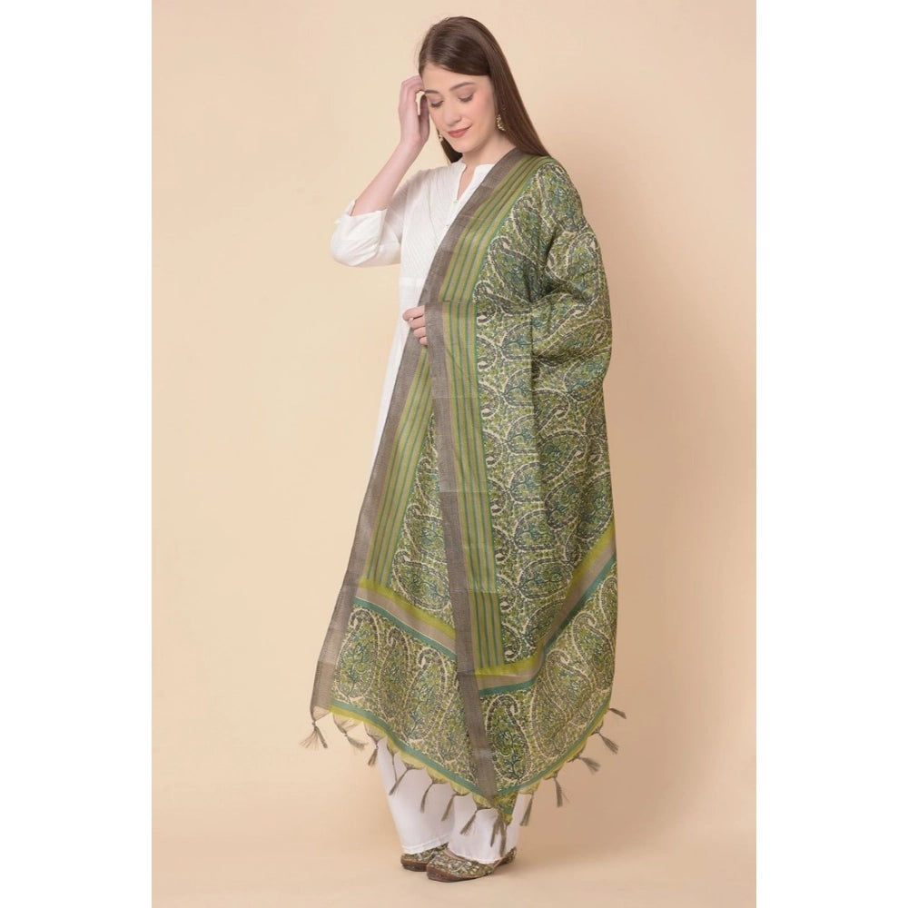 Women's Art Silk Printed Dupatta (Green, Length: 2.25 to 2.50 Mtr)
