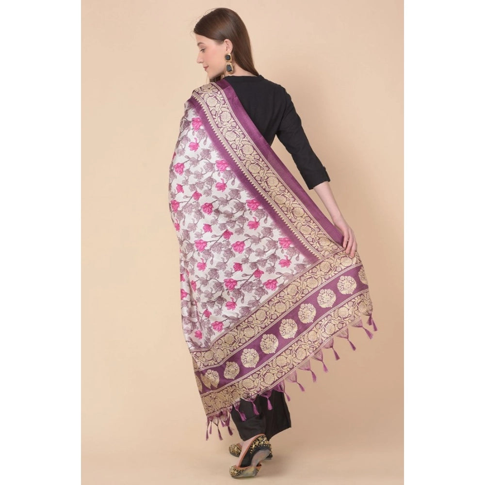 Women's Art Silk Printed Dupatta (Purple, Length: 2.25 to 2.50 Mtr)