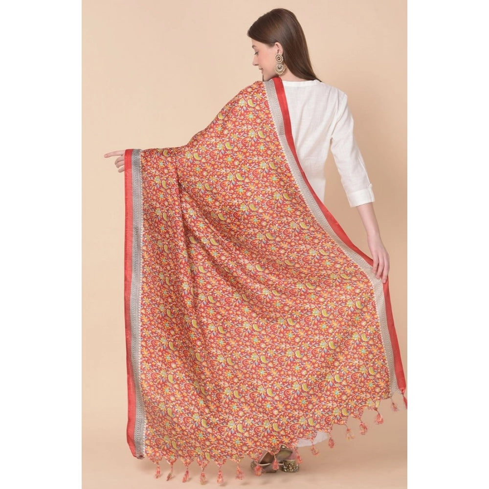 Women's Art Silk Printed Dupatta (Red, Length: 2.25 to 2.50 Mtr)