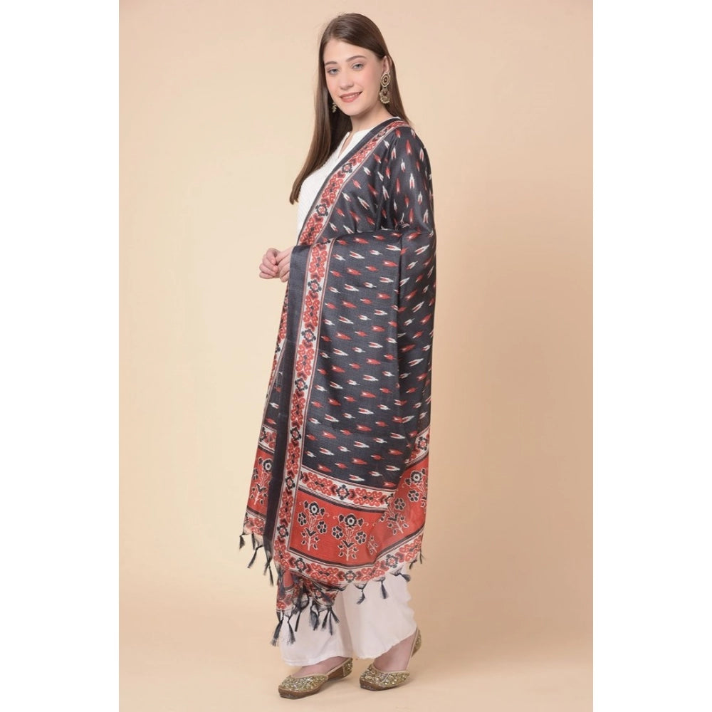 Women's Art Silk Printed Dupatta (Black, Length: 2.25 to 2.50 Mtr)