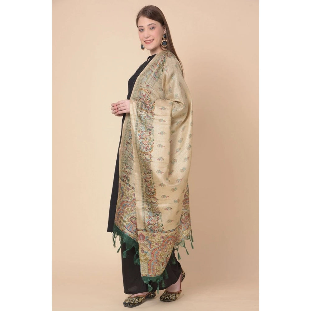 Women's Art Silk Printed Dupatta (Gold, Length: 2.25 to 2.50 Mtr)