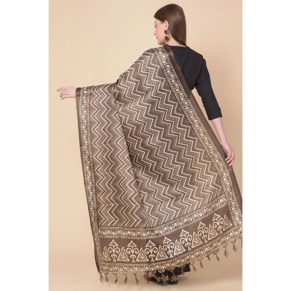 Women's Art Silk Printed Dupatta (Brown, Length: 2.25 to 2.50 Mtr)