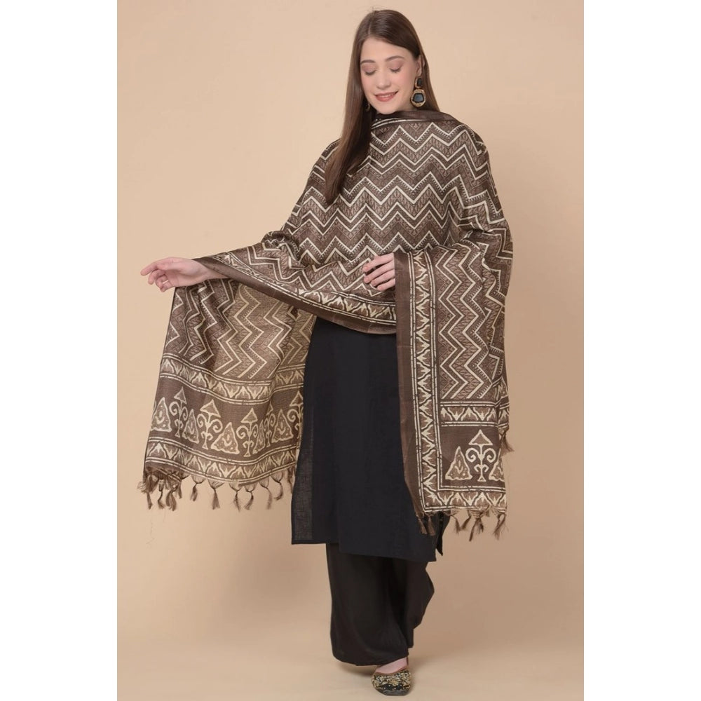 Women's Art Silk Printed Dupatta (Brown, Length: 2.25 to 2.50 Mtr)
