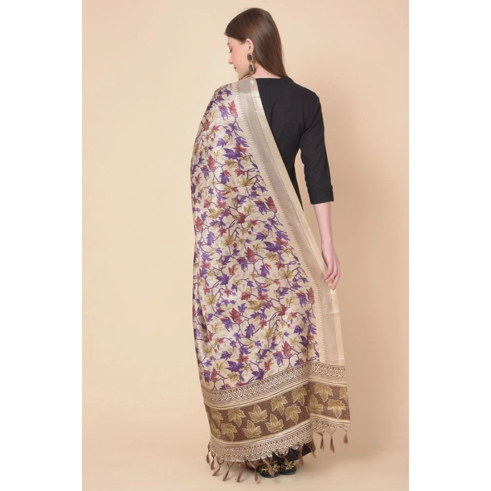 Women's Art Silk Printed Dupatta (Gold, Length: 2.25 to 2.50 Mtr)
