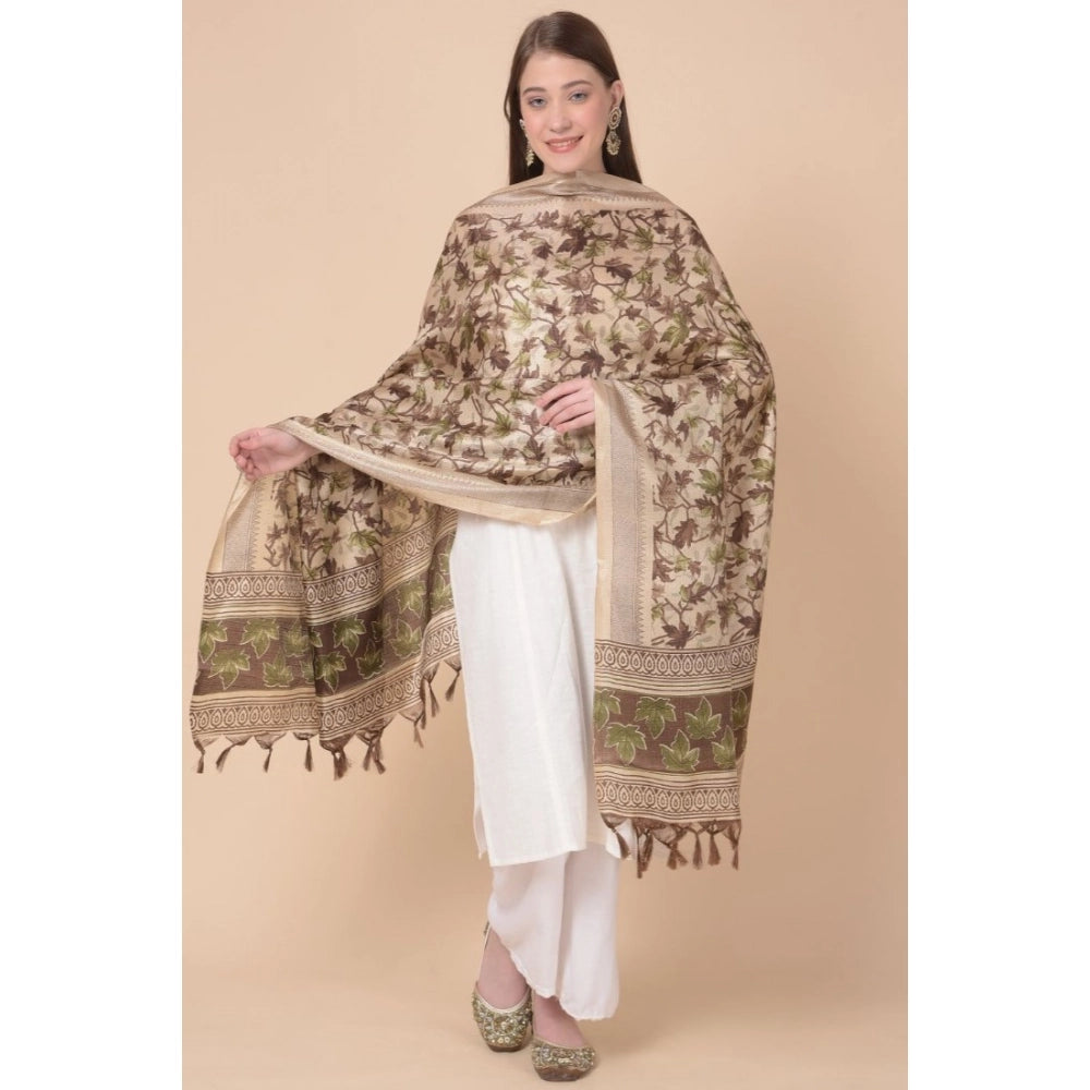 Women's Art Silk Printed Dupatta (Gold, Length: 2.25 to 2.50 Mtr)