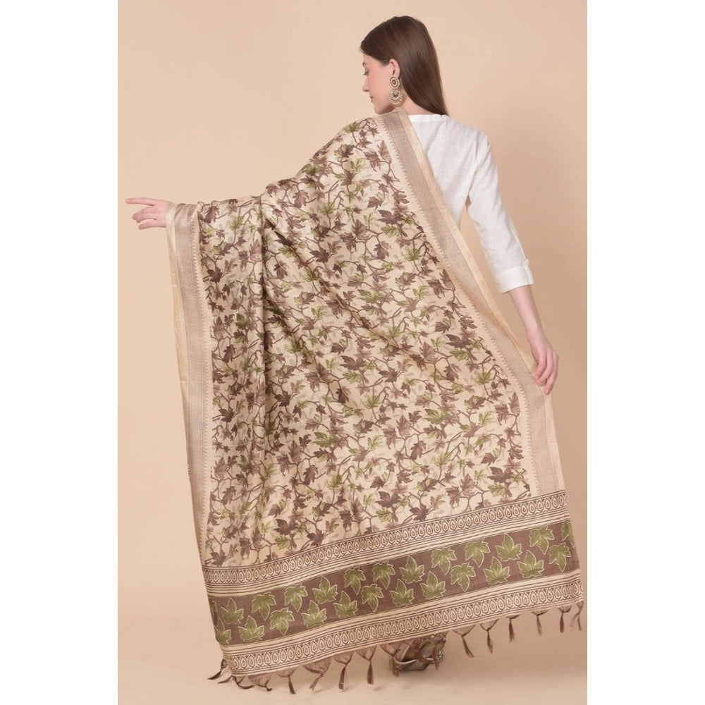 Women's Art Silk Printed Dupatta (Gold, Length: 2.25 to 2.50 Mtr)