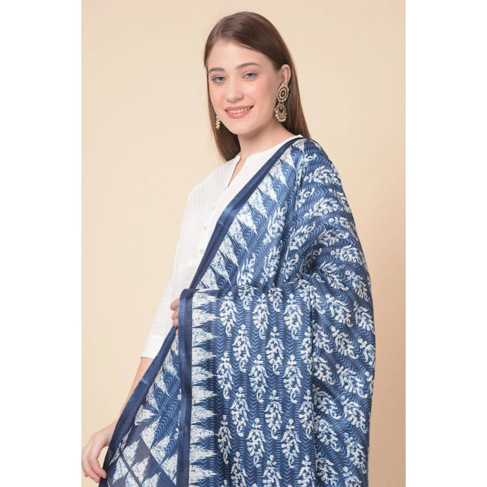 Women's Art Silk Printed Dupatta (Blue, Length: 2.25 to 2.50 Mtr)