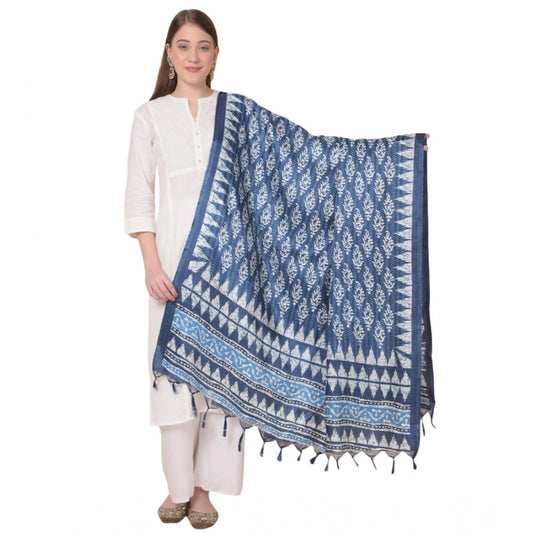 Women's Art Silk Printed Dupatta (Blue, Length: 2.25 to 2.50 Mtr)