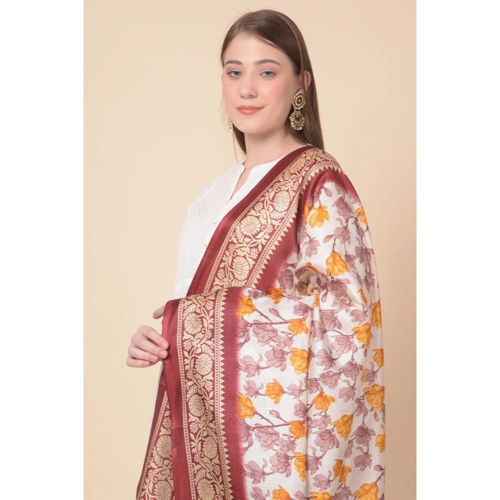 Women's Art Silk Printed Dupatta (Maroon, Length: 2.25 to 2.50 Mtr)