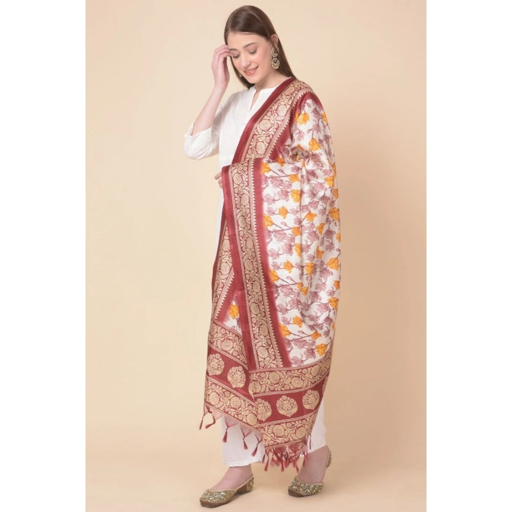 Women's Art Silk Printed Dupatta (Maroon, Length: 2.25 to 2.50 Mtr)