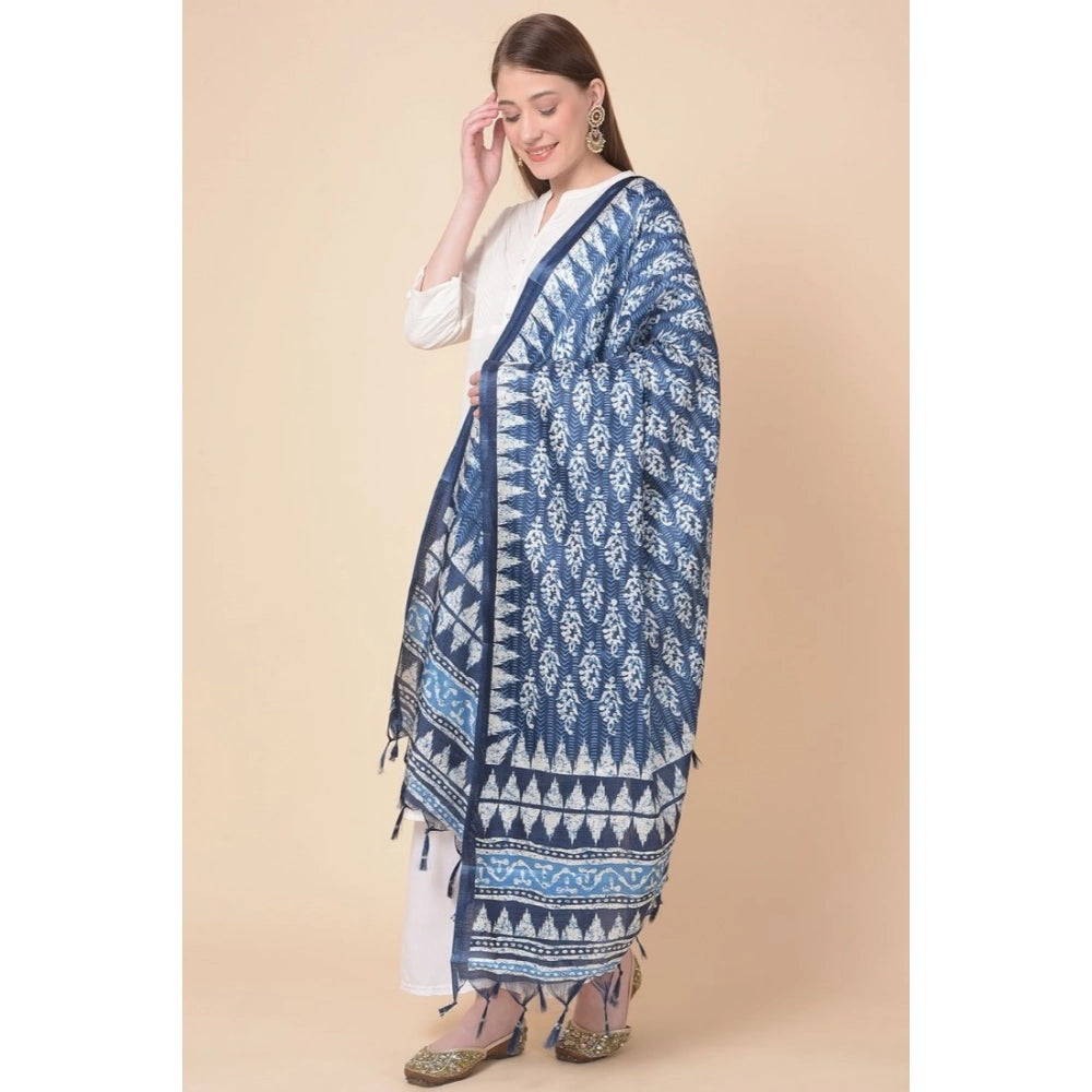 Women's Art Silk Printed Dupatta (Blue, Length: 2.25 to 2.50 Mtr)