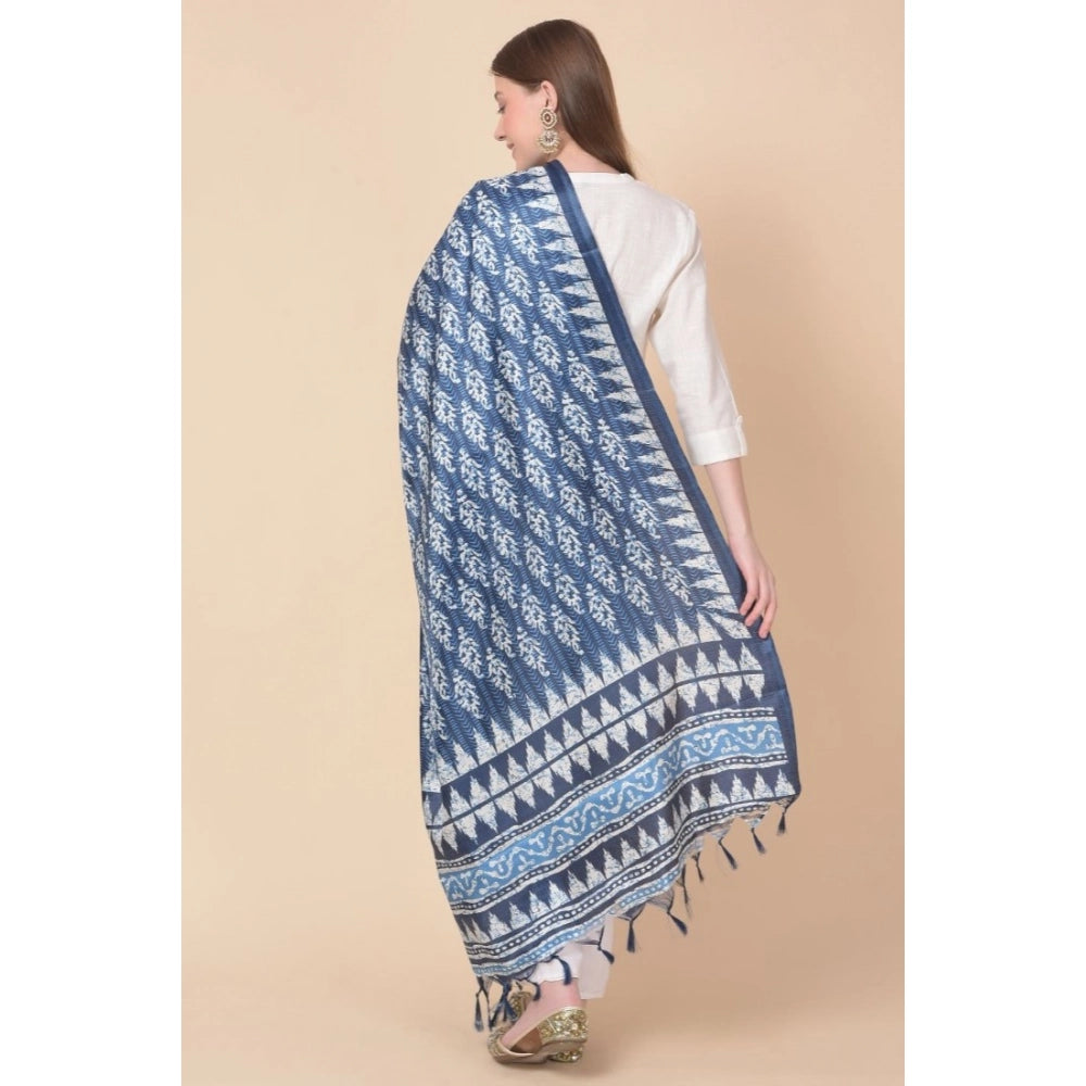Women's Art Silk Printed Dupatta (Blue, Length: 2.25 to 2.50 Mtr)